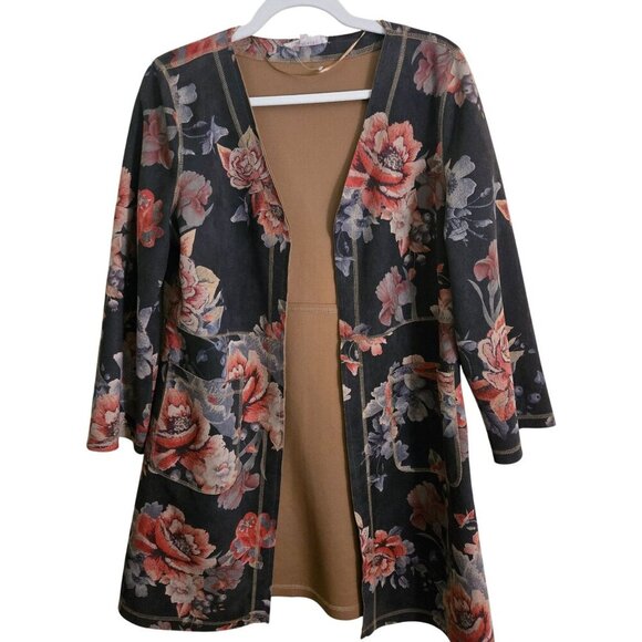 Anthropologie Solitaire NWOT Brown Suede Floral Open Front Kimono Jacket Size M - Picture 2 of 12